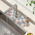 Red Gray Tile Sink Splash Guard Faucet Mat Red White Diamond Super Absorbent Fast Drying Mat Sink Gadgets-Splash Guard Behind Faucet Drip Catcher for Kitchen Bathroom, 15.5"x5.5"