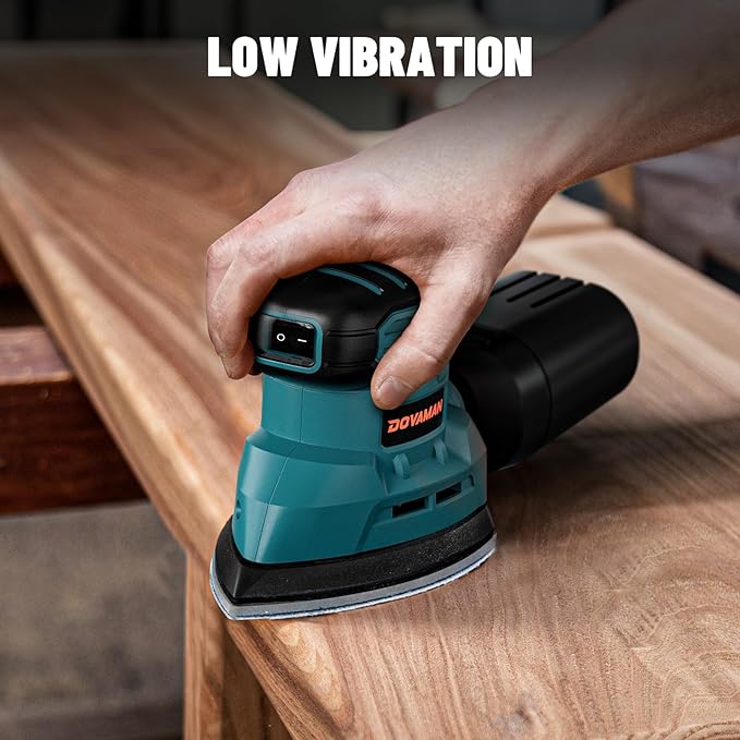 DOVAMAN DLS03A Detail Sander, 130W Palm Sander Tool, Dust Collection System, 12PCS Sandpaper, 12000RPM Compact Hand Tool for Wood Steel Surfaces