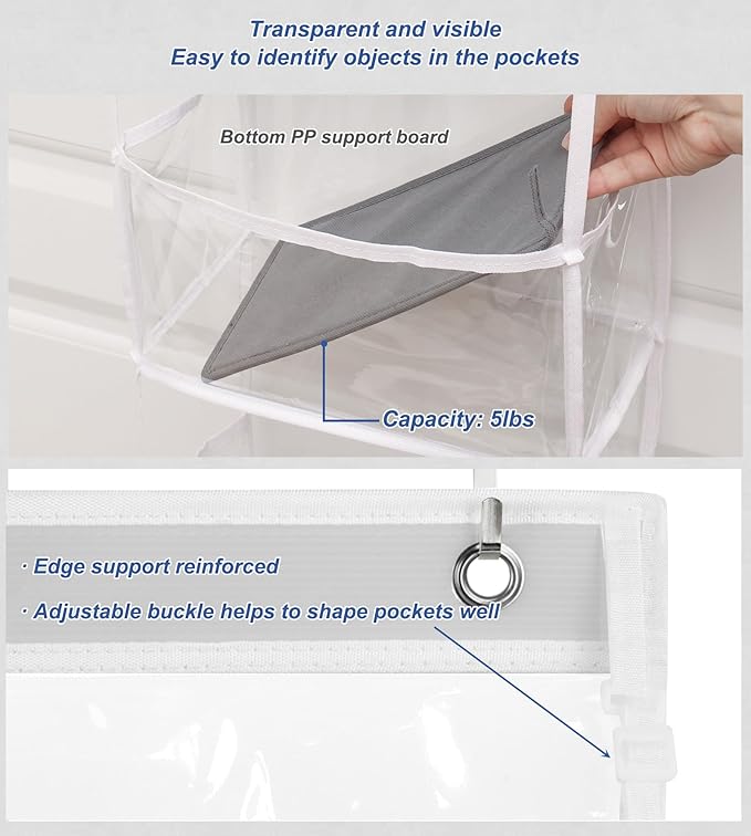 Fixwal 5-Shelf Over The Door Hanging Pantry Organizer, Room Organizer with Clear Plastic Pockets, 25lb Ultra Sturdy & Large Capacity for Closet, Bedroom, Nursery, Bathroom and Sundries