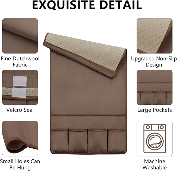 WETRBWEH TV Remote Control Holder Couch Caddy, Non-slip Bedside Caddy Organizer with 5 Pockets for Key Glasses Phone Magazine Holders (Brown, 35''x18'')