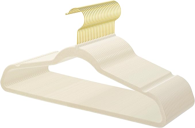 36-Pack Premium Velvet Hangers with Gold Hooks - Space-Saving Non-Slip Heavy-Duty Clothes Hangers for Coats, Suits, Dresses, and Sweaters - Slim Design, Closet Organizer(Ivory + Gold)