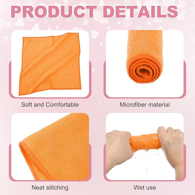uxcell 5 Pcs Microfiber Cleaning Cloth, Kitchen Towels Reusable Microfiber Towels Highly Absorbent for Household Cleaning Supplies, Kitchen, Bathroom, Orange(Square), 11.8" X11.8
