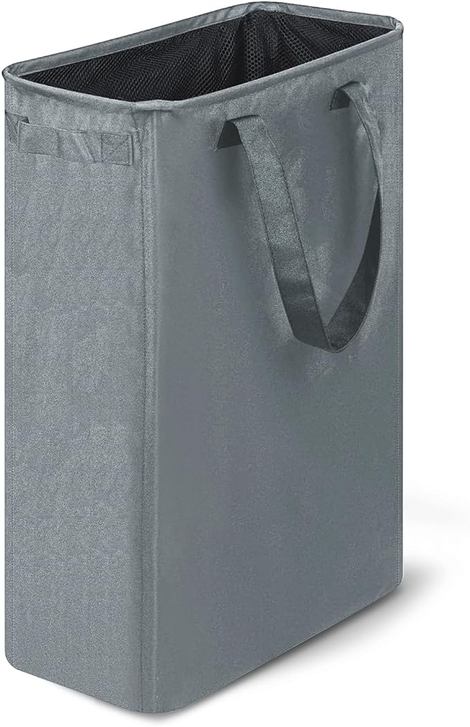 Slim Laundry Hamper, 48L Ultra Thin Collapsible Laundry Basket with Handles, Foldable Basket Laundry Bag Dirty Clothes Hamper for Bathroom Bedroom(Gray)