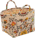 Quilted Fabric Storage Basket with Handles – Boho Foldable Floral Organizer Bin for Home, Picnic, Shopping, Travel 13"x11"x10" (Misty Petals)