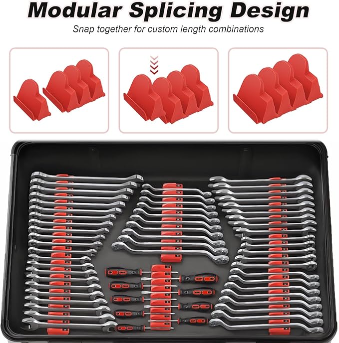 32PCS Magnetic Wrench Organizer - Modular Wrench Holder Set for Tool Drawer Storage, With Metric & SAE Labels, Tool Holder for DIY Mechanics, Fit for Screwdriver, Ratchet, Widget - Red