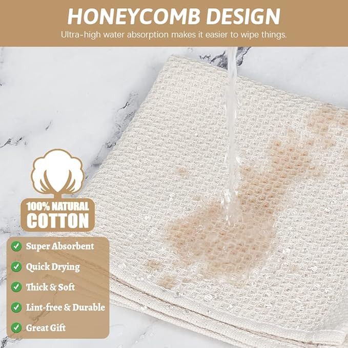 Nialnant 6 Pack 100% Cotton Waffle Weave Kitchen Towels,Soft and Absorbent Kitchen Dish Rags, Dish Cloths for Washing Dishes 12x12 Inches, Beige