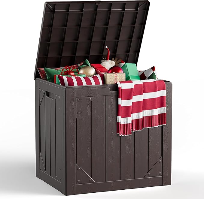 Outdoor Storage Box,30 Gallon Deck Box Outdoor Storage Bench Outside Waterproof Resin Storage Bench, Lockable Patio Cushions, Garden Tools Storage For Furniture, UV Resistant