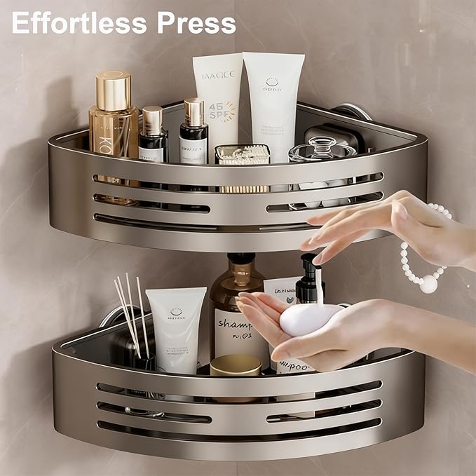 Corner Shower Caddy Suction Cup,2 Pack Shower Shelves with Hooks No Drilling Removable,Large Capacity Bathroom Organizers and Storage,Waterproof Rustproof Shower Bathroom Accessories Decor2 (11.8 in)