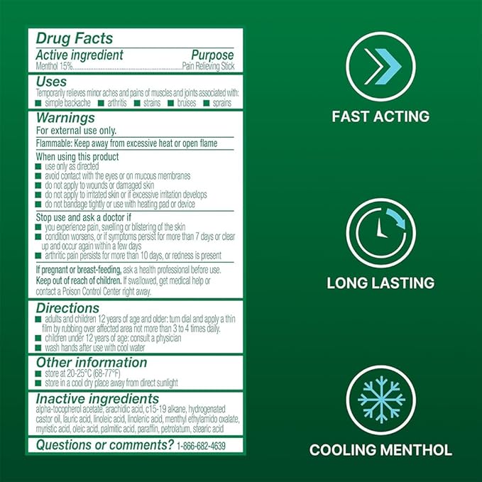 Biofreeze Dry Stick, Mess-Free Relief for Neck, Shoulder, Knee, Hip, Hand & Joint, Cooling Menthol Pain Relief Stick, 100+ Uses (Pack of 2)