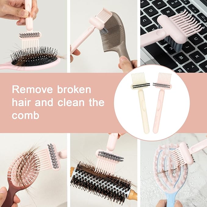 RHOS 2-in-1 Hair Brush Cleaner and Remover Tool - Comb for Removing Hair and Dust, Suitable for Home and Salon Use (1 Pack - Pink)