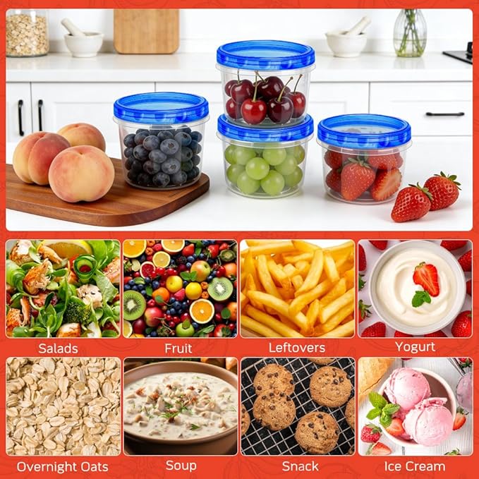 10 Pack 17oz Reusable Freezer Storage Containers with Twist Top Lids Airtight, Clear Plastic Food Storage Meal Prep Containers for Leftover Lunch Fruit Salad Snack, Small Soup Container Microwave Safe