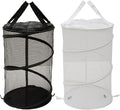 2PCS Large Collapsible Round Popup Laundry Hamper with Lid,Foldable Mesh Hamper with Reinforced Handles and Solid Bottom,White and Black Laundry Basket
