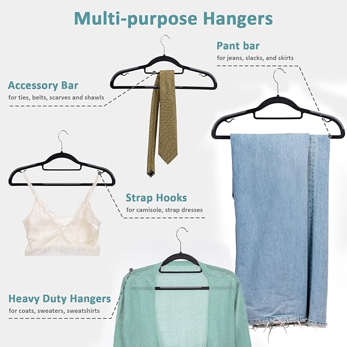 Tonswachic Heavy Duty Plastic Clothes Hangers, Space Saving Hangers 30 Pack, Non-Slip, 0.2 Inches Slim, 360° Swivel Silver Hook for Shirts, Pants & Wet/Dry Garments, Black and Dark Gray