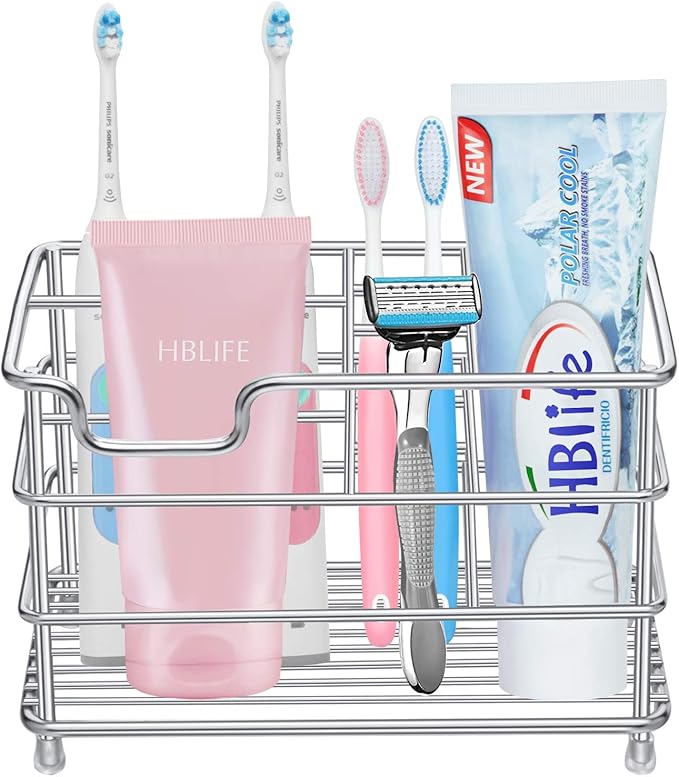 HBlife Large Electric Toothbrush Holder for Bathroom, Silver Stainless Steel Bathroom Accessories Organizer for Small Spaces