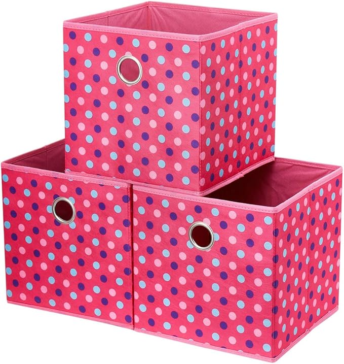 Pink 10x10x10 In Foldable Fabric Cubicle Cubes Storage Bins Decorative Collapsible Children Storage Cube Baskets Cloth Storage Cube Boxes Cube Inserts Drawer for Kids Cube Organizer Shelves QY-SC15-3