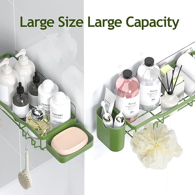 Shower Caddy Adhesive Shower Organizer 7-Pack, Rustproof Stainless Steel Bathroom Shelves, Large Capacity No-Drill Rack Storage Accessories with Soap Dish Toothbrush Holder Hooks