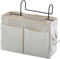 Bedside Caddy Organizer Hanging Storage Basket with Large Pockets & Hooks, Heavy-Duty Canvas Bedside Organizer for Bunk Beds, Dorm Rooms, Hospital Beds & Small Spaces (Beige)