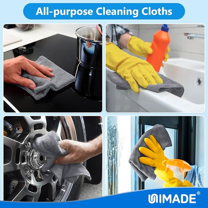 Microfiber Cleaning Cloth, 10 Pack Reusable Microfiber Towels for Cars Lint Free Cleaning Shop Towel Rags for Home Kitchen Automotive Bar Mechanic Restaurant Garage, 11.5"x 11.5", Grey