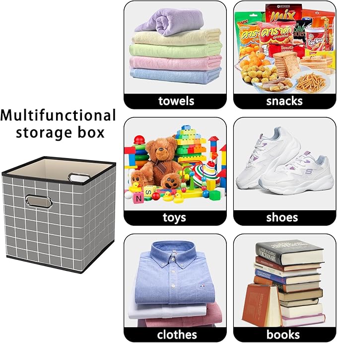 STOREONE Fabric Storage Bins Cubes Baskets Containers-(11X11X11) with Dual Handles for Shelf Closet, Nursery Home ， Bedroom Organizers, Foldable Set of 3 (Grey grid)