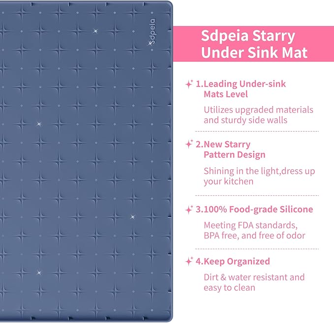 Sdpeia Under Sink Mat 28"×22" Waterproof Silicone Cabinet Liner & Sink Protector for Kitchen & Bathroom, Multi-Purpose Organizers Tray for Pets, Laundry, Cat Litter Mat