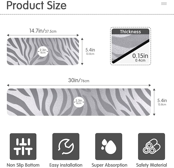 Kitchen Sink Splash Guard 1 PC 30 Inch Sink Faucet Mat Splash Guard for Bathroom Countertop Water Absorbent Foldable Cuttable Soft Washable Light Silvery Zebra Print