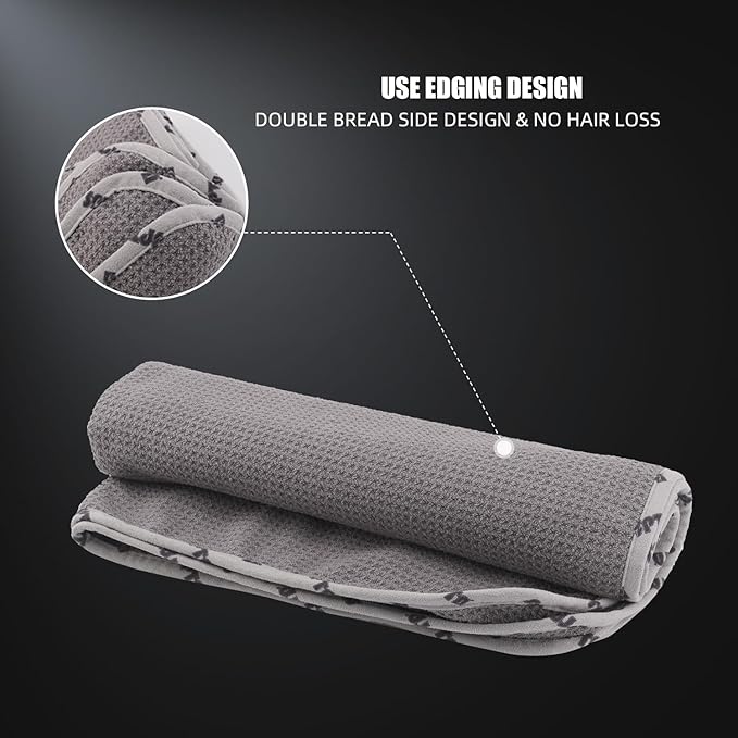 SPTA Microfiber Drying Towel, 2 PCs Car Wash Drying Towel, Waffle-Weave Highly Absorbent, Scratch Free,Big Cleaning Cloth Towel for Auto Detailing, 380GSM, 25.2 x 34.3 inch, Grey-MT033