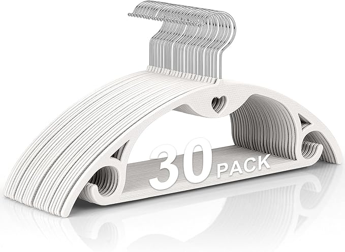 Plastic Hangers 30 Pack: No Shoulder Bumps Ultra Thin Clothes Hanger for Space Saving, Suits, Heavy Duty Coat Clothes Shirt Dress White
