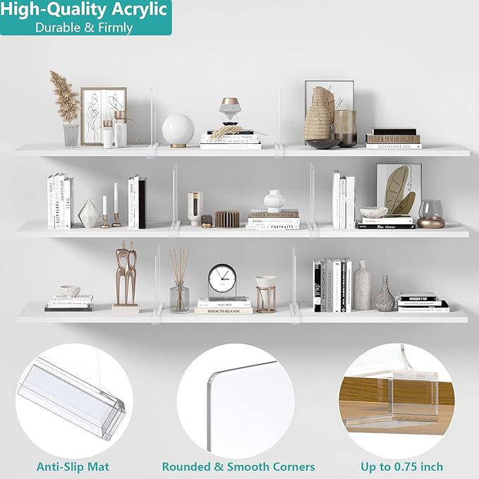 Aolloa 6 PCS Shelf Dividers for Closet Organization Acrylic Clear Closet Shelf Divider for Wooden Shelving Suitable for Wooden or Vertical Shelves Or Bedroom, Kitchen and Office