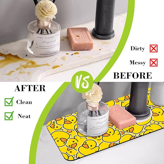 Sink Splash Guard Faucet Mat Rubber Ducky Absorbent Fast Drying Mat Sink Gadgets Splash Guard Behind Faucet Drip Catcher for Kitchen Bathroom 15.5"X5.5"