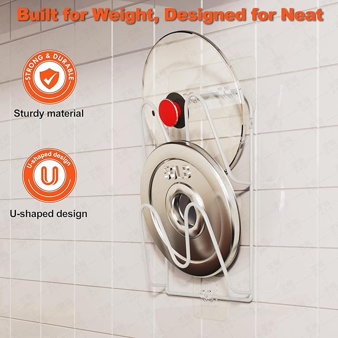 2 Pack Pot-Lid-Holder, 4-Tier Pot-Lid-Organizer for Cabinet Door/Wall, No Drilling Adhesive Wall/Door Mounted Rustproof Pot-Lid-Rackr for Kitchen Organizers
