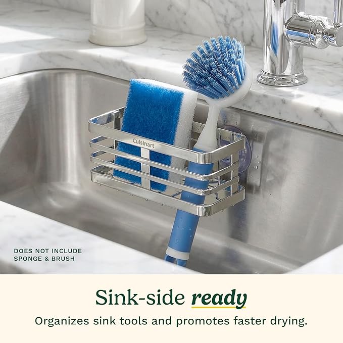 Cuisinart Sponge Holder for Kitchen Sink—Metal Sink Caddy with Triple Suction Cups, Kitchen Sink Organizer, Organization and Storage for Sponges, Brushes, Soap & Cleaning Accessories