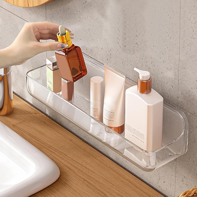 Diesisa Acrylic Wall Mounted Shower Caddy, Clear, Large Size 12.8L x 4" W x 3.3" H, Acrylic Shelf, No Drilling Walls Adhesive Shelf, Bathroom Shelves with Self Adhesive Tape for Bathroom, Kitchen
