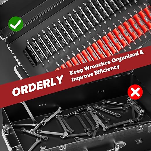 40PCS Modular Wrench Organizer - Wrench Tool Organizers for Tool Drawer Storage, Wrench Storage Set with Metric & SAE Label, Wrenches Rack Tool Gift for Professional Mechanics Men, Black & Red
