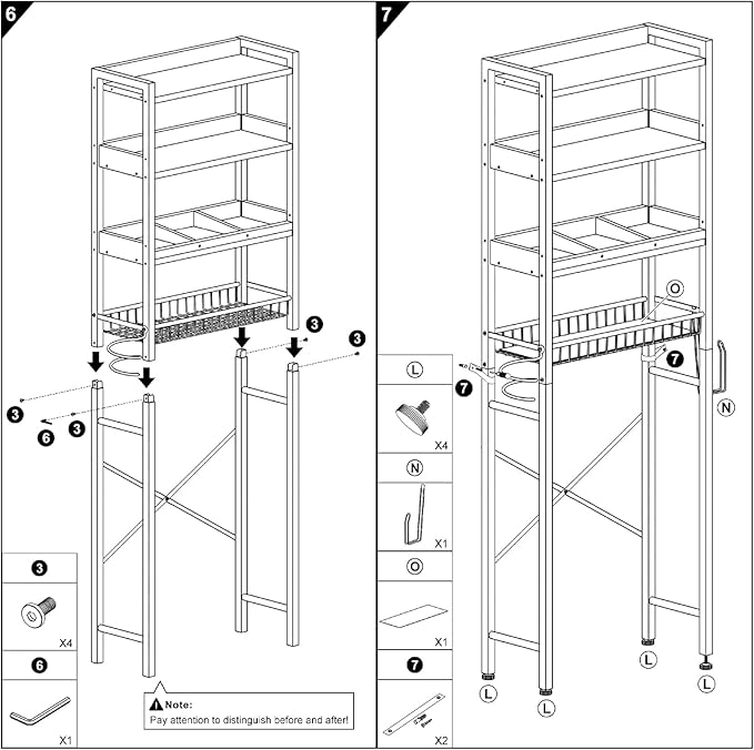 Over The Toilet Storage Cabinet,4 Tier Bathroom Organizer and Storage With Adjustable Shelf Waterproof Feet Pad and Basket Multifunctional Space Saver Freestanding Bathroom Shelves With Dividers White