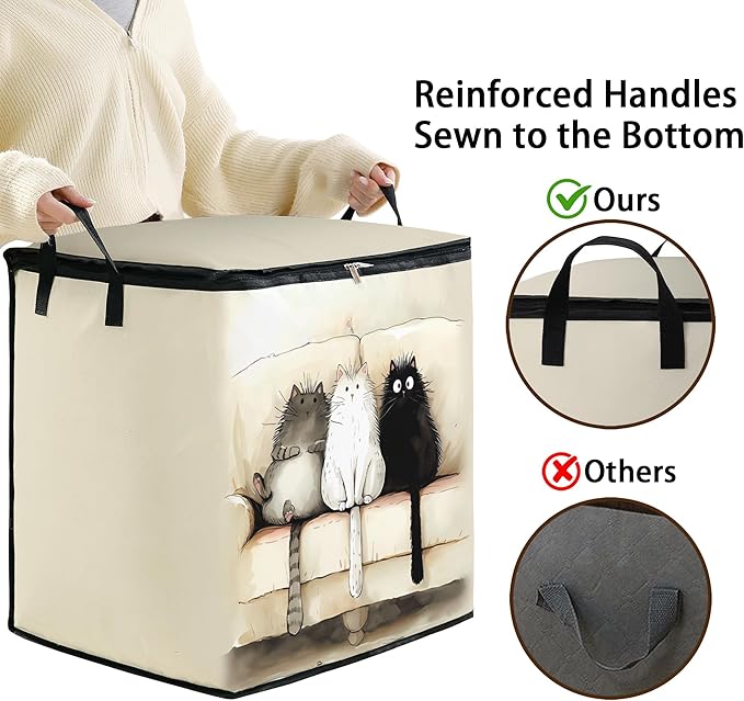Large Comforter Storage Bag with Zipper,Closet Organizer for Clothes/Blankets/Quilts/Pillows,Fabric Storage Bags with Portable Handles 95L(2-Pack)