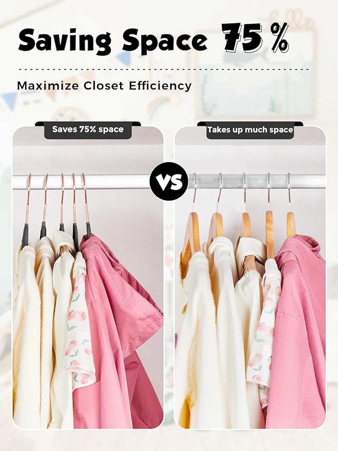 Smartor Kids Velvet Hangers 50 Pack, 14 Inch Premium Non Slip Kids Felt Hangers for Closet, Space Saving Toddler Clothes Hanger for Youth's Childrens' Clothes (Rose Gold Hook)- Black