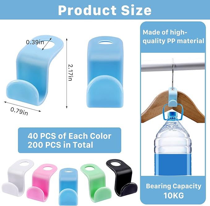 200 PCS Clothes Hanger Connector Hooks,Space Saving Cascading Hooks,Plastic Mini Connection Hooks,Hanger Extender Clips for Closet Clothes Organizer,Hanger Hooks for Hangers(Multicolor)