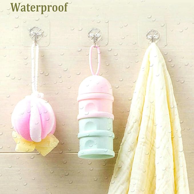 24 Pack Self Adhesive Hooks Heavy Duty - 33lb Max, Transparent, Waterproof, Sticky Wall Hooks for Keys, Bathroom, Shower, Outdoor, Kitchen, Door, Home Improvement, Utility Hooks