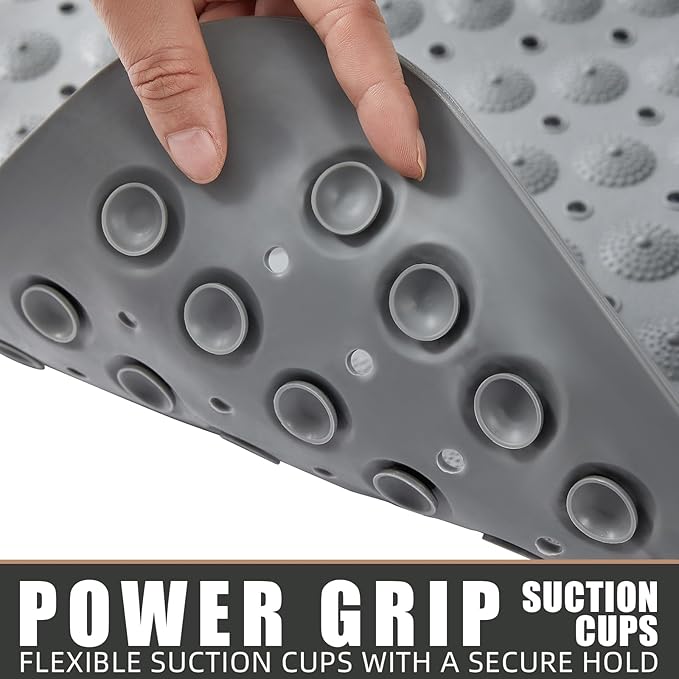 ZHICHENG Bath Mat - Shower Mat Non Slip - Long 31.88 x 15.74 Inch Bathroom Mats for Tub Nonslip - Anti Slip Bathmats - Bathtub Mat Non Slip with Massage Particles (Gray)