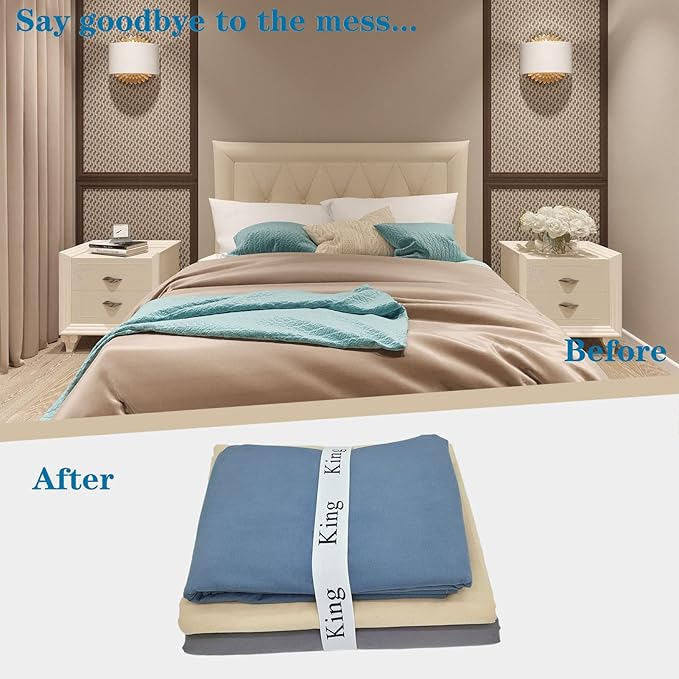 Maletnd 2 Pieces Bed Sheet Organizer Bands, Closet Organization Sheet Straps, Linen Labels Bedding Bands, Elastic Bed Sheet Storage Sheet Keepers (King)