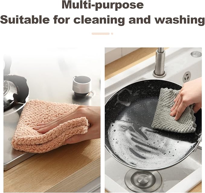 K&janet6am Dish Towels for Kitchen, 8 Pack Premium Coral Velvet Dish Cloths for Washing Dishes, Super Absorbent Coral Fleece Cleaning Cloths, Nonstick Oil Washable Fast Drying Rags