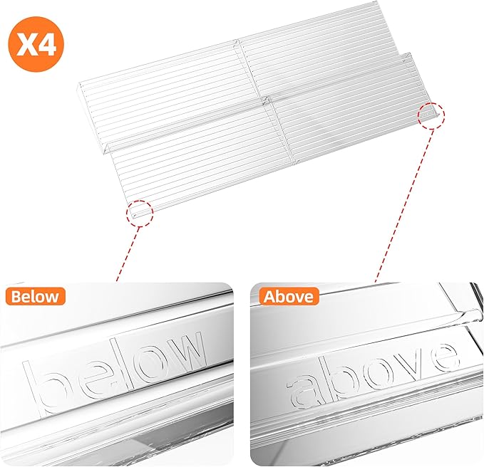 MUDEELA Clear Spice Drawer Organizer, 4 Tier (4 Packs) Spice Rack for Drawer, Expandable From 11" to 22" Kitchen Seasoning Organizers and Storage for Drawer (Jars not included)