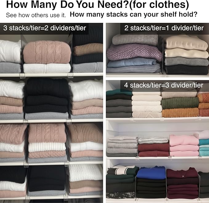 Shelf Dividers Purse Organizer for Closet: 16-Pack Acrylic Bag Storage Organizer for Handbags, Clutches, Clothes, Sweater, Towel on Wood Shelves