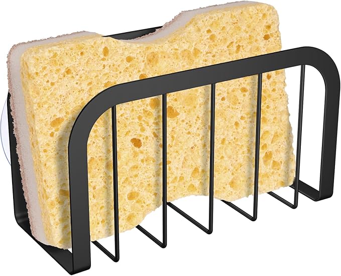 Sponge Holder for Kitchen Sink with Suction Cups, Kitchen Sponge Holder,Sink Caddy(Black)