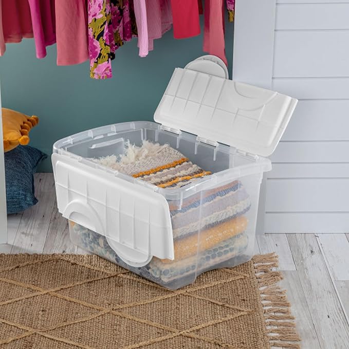 Sterilite 12 Pack Hinged Lid Storage Box, Stackable Organizing Container Bins, 4 Quart, Clear