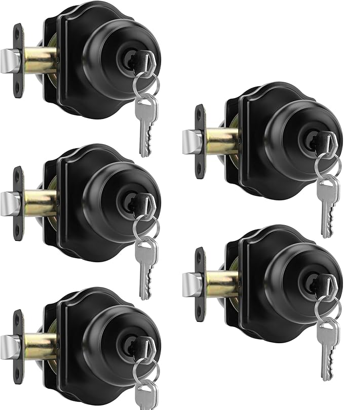 Haidms Keyed Entry Black Door Knob Interior, Exterior Locking Door Knobs, Matte Black Exterior Doorknobs with Lock and Key, 5 Pack