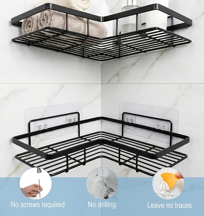6PCS Shower Caddy Adhesive Hooks, Shower Shelf Adhesive Replacement for Bathroom Shelf & Basket, Suitable for Corner Mounting, Soap Dish & Kitchen Accessories