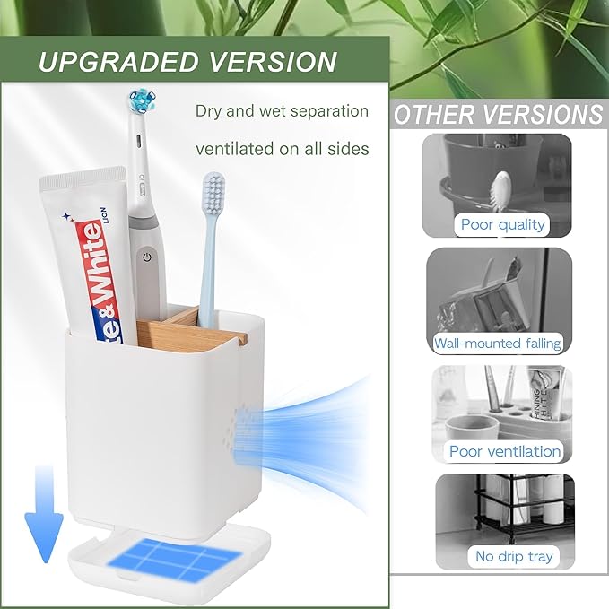 Toothbrush Holders for Bathroom Countertop, Detachable Electric Toothbrush Holder with Divider Toothbrush and Toothpaste Organizer Storage (3 Slots White)