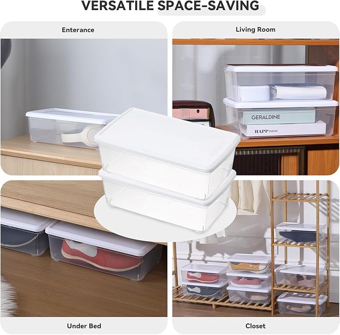 novelinks 6 Quart Clear Plastic Storage Bins with White Lids Stackable Box Craft Storage Organizing Container Sensory Bin,8 Pack