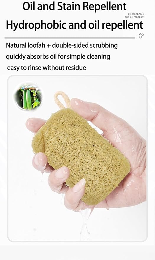 Eco-Friendly Natural Loofah Dish Scrubbers, Biodegradable & Zero Waste Kitchen Sponge, Reusable Non-Scratch Loofah for Kitchen, Bathroom & Household Cleaning, Unbleached Plant-Based Scrubber, 4-Pack